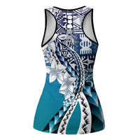 Aloha Vintage Plumeria Hawaiian Tapa Pattern Hollow Tank Top Blue Hawaiian Tapa Pattern - Polynesian Pride