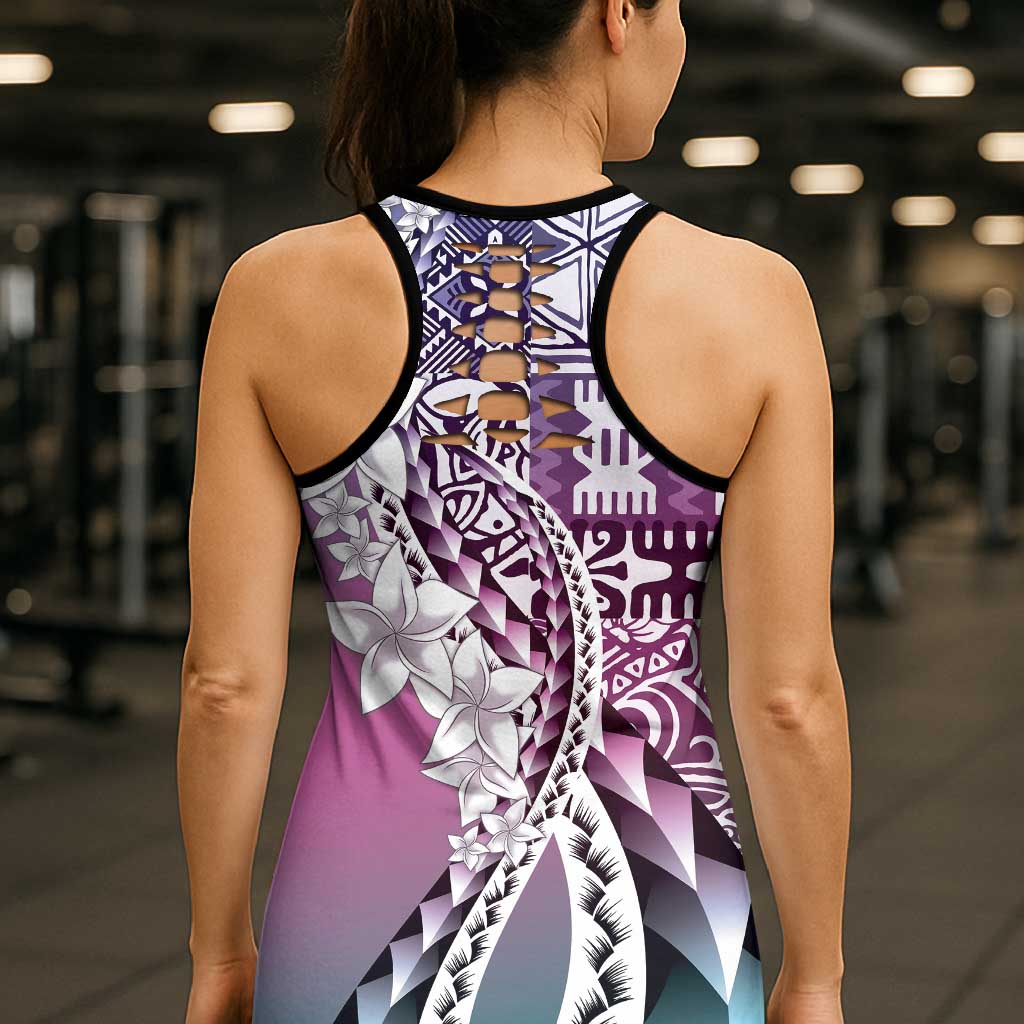 Aloha Vintage Plumeria Hawaiian Tapa Pattern Hollow Tank Top Gradient Hawaiian Tapa Pattern - Polynesian Pride