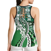 Aloha Vintage Plumeria Hawaiian Tapa Pattern Hollow Tank Top Green Hawaiian Tapa Pattern - Polynesian Pride