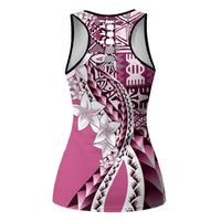 Aloha Vintage Plumeria Hawaiian Tapa Pattern Hollow Tank Top Pink Hawaiian Tapa Pattern - Polynesian Pride