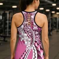 Aloha Vintage Plumeria Hawaiian Tapa Pattern Hollow Tank Top Pink Hawaiian Tapa Pattern - Polynesian Pride