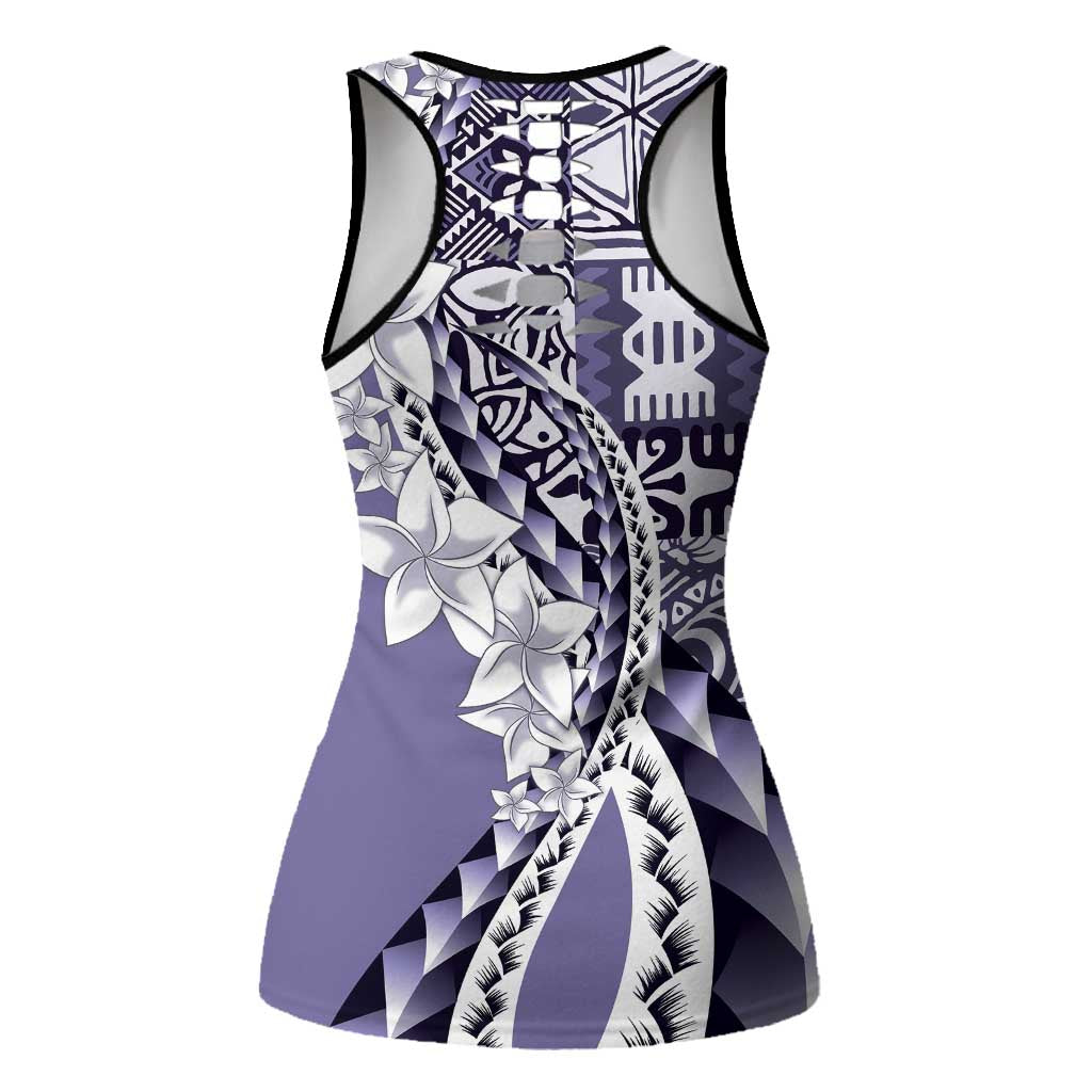 Aloha Vintage Plumeria Hawaiian Tapa Pattern Hollow Tank Top Purple Hawaiian Tapa Pattern - Polynesian Pride