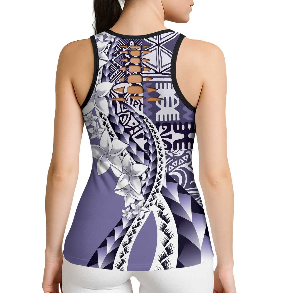 Aloha Vintage Plumeria Hawaiian Tapa Pattern Hollow Tank Top Purple Hawaiian Tapa Pattern - Polynesian Pride