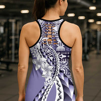 Aloha Vintage Plumeria Hawaiian Tapa Pattern Hollow Tank Top Purple Hawaiian Tapa Pattern - Polynesian Pride