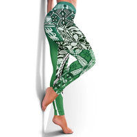 Aloha Vintage Plumeria Hawaiian Tapa Pattern Leggings Green Hawaiian Tapa Pattern - Polynesian Pride