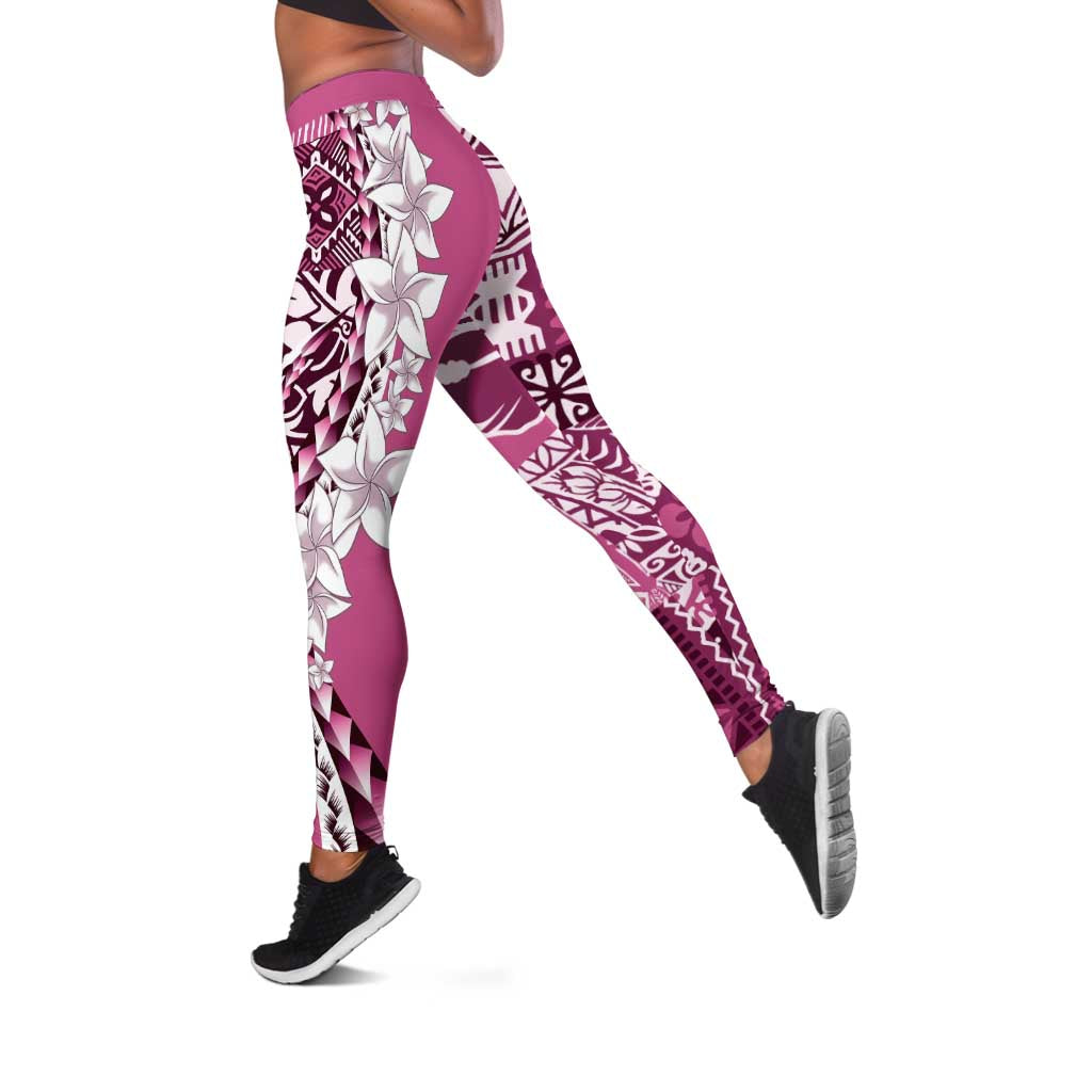 Aloha Vintage Plumeria Hawaiian Tapa Pattern Leggings Pink Hawaiian Tapa Pattern - Polynesian Pride