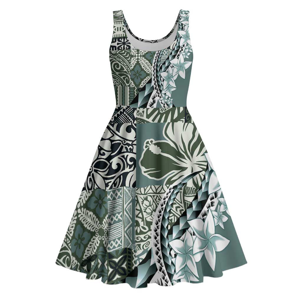 Aloha Vintage Plumeria Hawaiian Tapa Pattern Midi Dress Dark Turquoise Hawaiian Tapa Pattern - Polynesian Pride