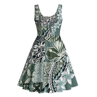 Aloha Vintage Plumeria Hawaiian Tapa Pattern Midi Dress Dark Turquoise Hawaiian Tapa Pattern - Polynesian Pride