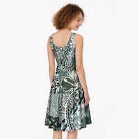 Aloha Vintage Plumeria Hawaiian Tapa Pattern Midi Dress Dark Turquoise Hawaiian Tapa Pattern - Polynesian Pride