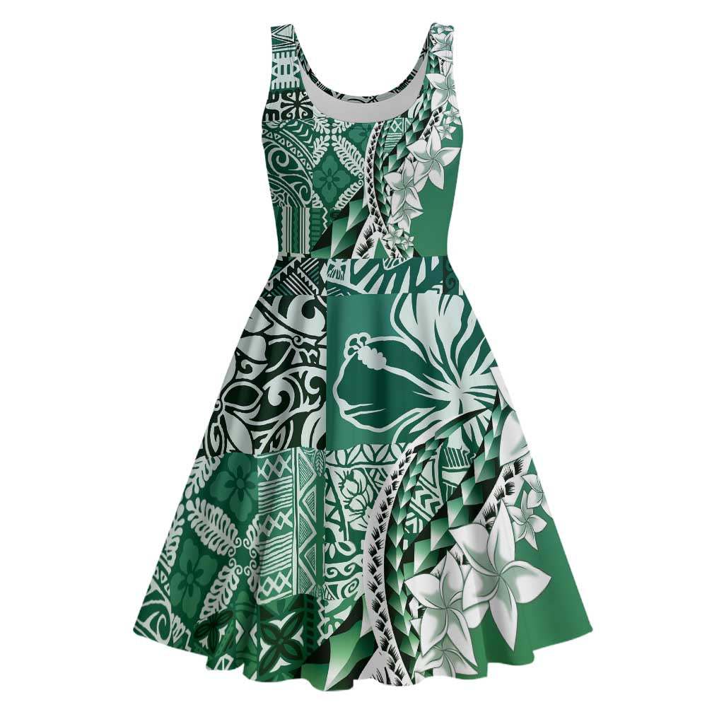 Aloha Vintage Plumeria Hawaiian Tapa Pattern Midi Dress Green Hawaiian Tapa Pattern - Polynesian Pride