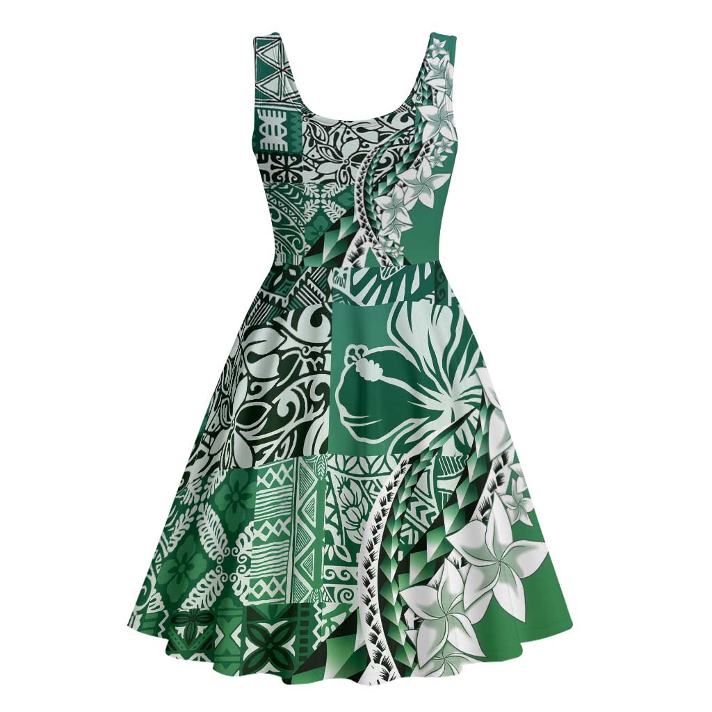 Aloha Vintage Plumeria Hawaiian Tapa Pattern Midi Dress Green Hawaiian Tapa Pattern - Polynesian Pride