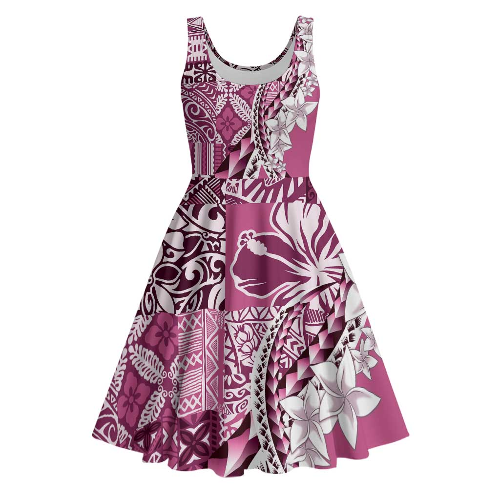 midi hawaiian dress Aloha Vintage Plumeria Hawaiian Tapa Pattern Midi Dress Pink Hawaiian Tapa  Pattern