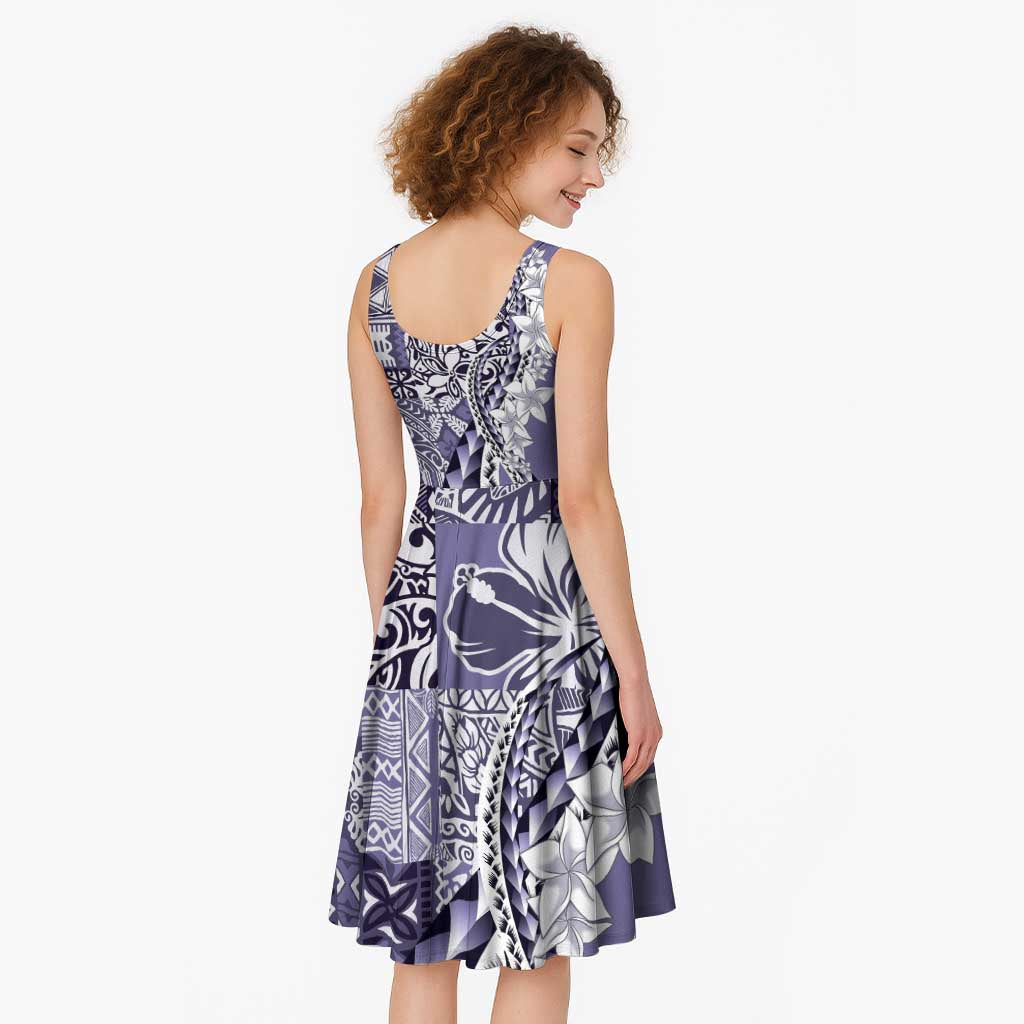Aloha Vintage Plumeria Hawaiian Tapa Pattern Midi Dress Purple Hawaiian Tapa Pattern - Polynesian Pride