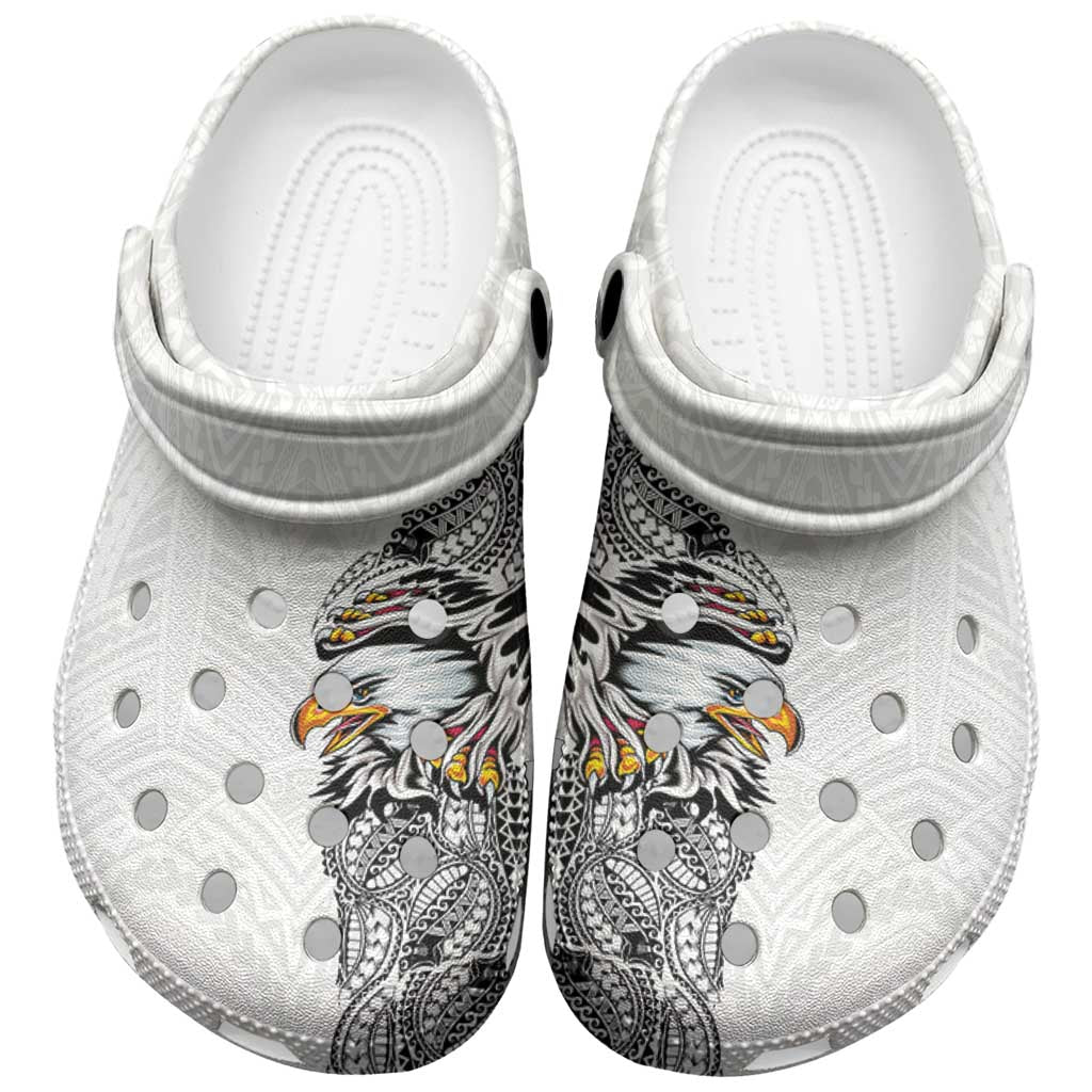 American Samoa Clogs Shoes Tribal Tattoo with Eagle White LT03