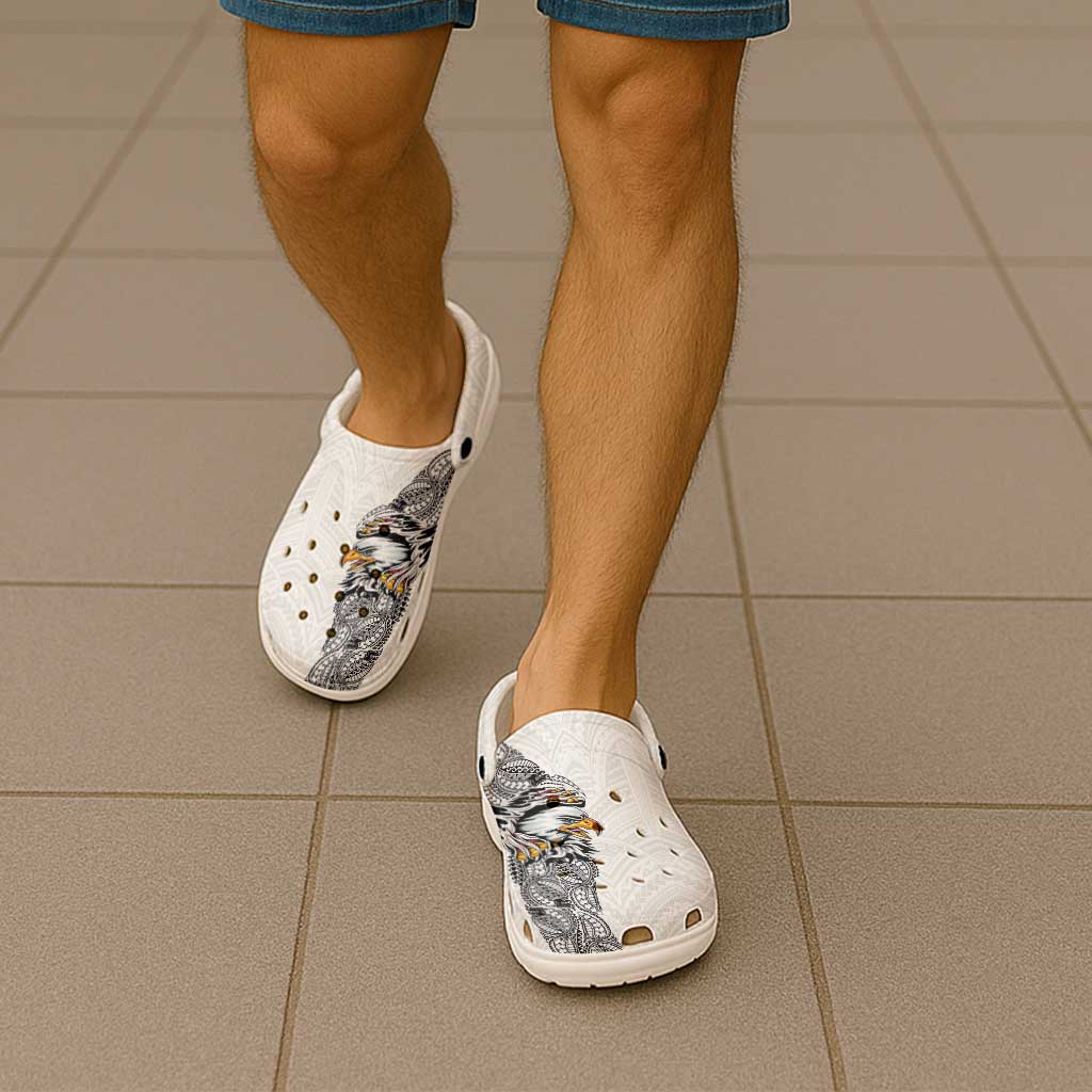 American Samoa Clogs Shoes Tribal Tattoo with Eagle White LT03