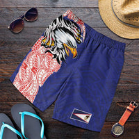 American Samoa Shorts for Men Tribal Tattoo with Eagle Blue-Red