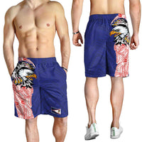 American Samoa Shorts for Men Tribal Tattoo with Eagle Blue-Red