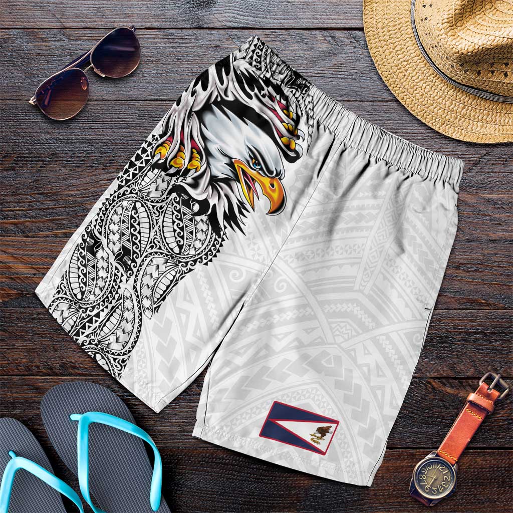 American Samoa Shorts for Men Tribal Tattoo with Eagle White