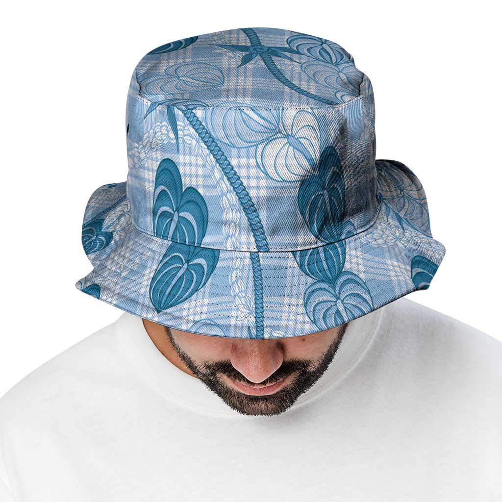 Anthurium Pikake Ti Leaf Palaka Bucket Hat Blue Version LT01 - Polynesian Pride
