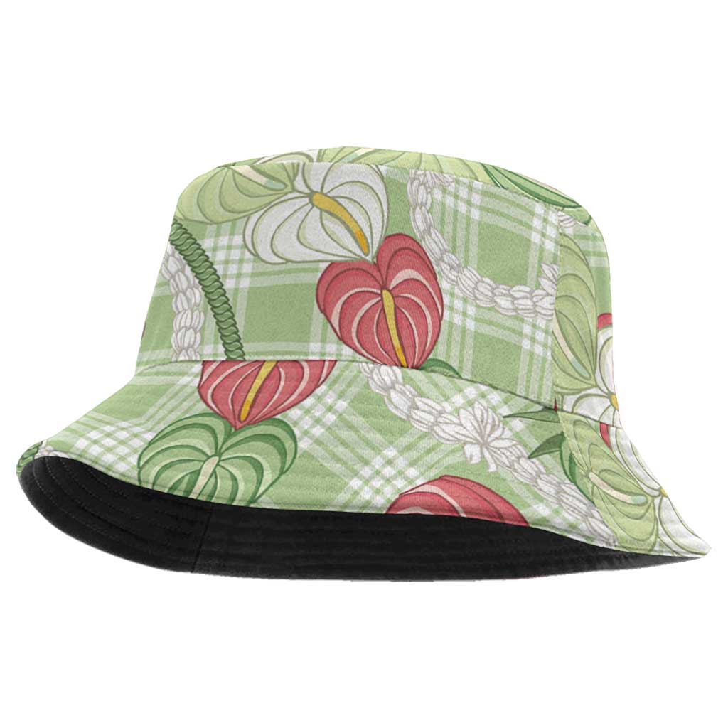 Anthurium Pikake Ti Leaf Palaka Bucket Hat Green Version LT01 One Size Green - Polynesian Pride