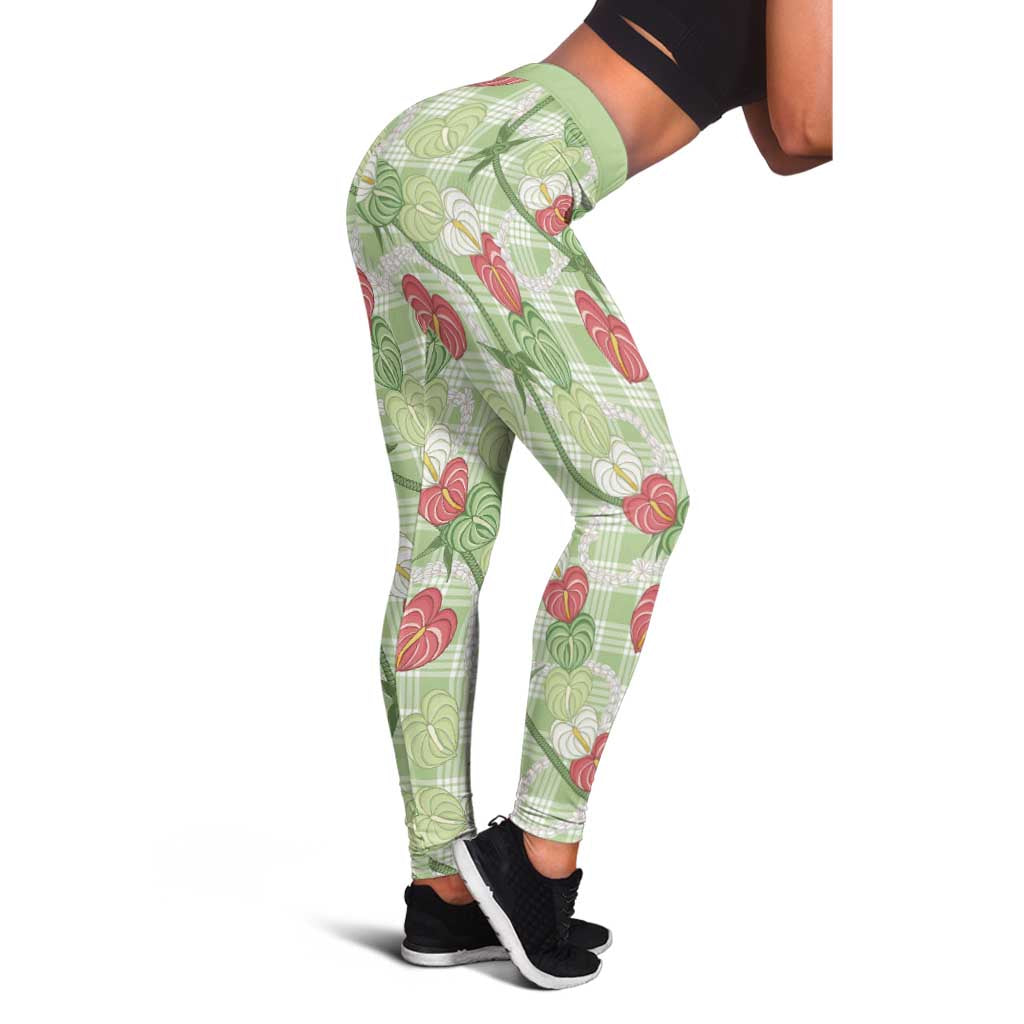 Anthurium Pikake Ti Leaf Palaka Leggings Green Version LT01 - Polynesian Pride