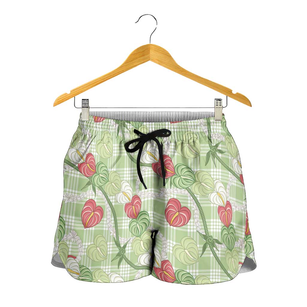 Anthurium Pikake Ti Leaf Palaka Shorts for Women Green Version LT01 - Polynesian Pride