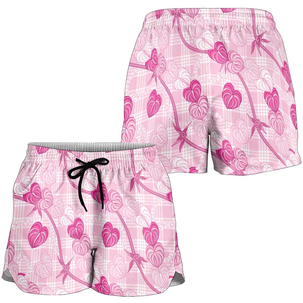 Anthurium Pikake Ti Leaf Palaka Shorts for Women Pink Version LT01 - Polynesian Pride