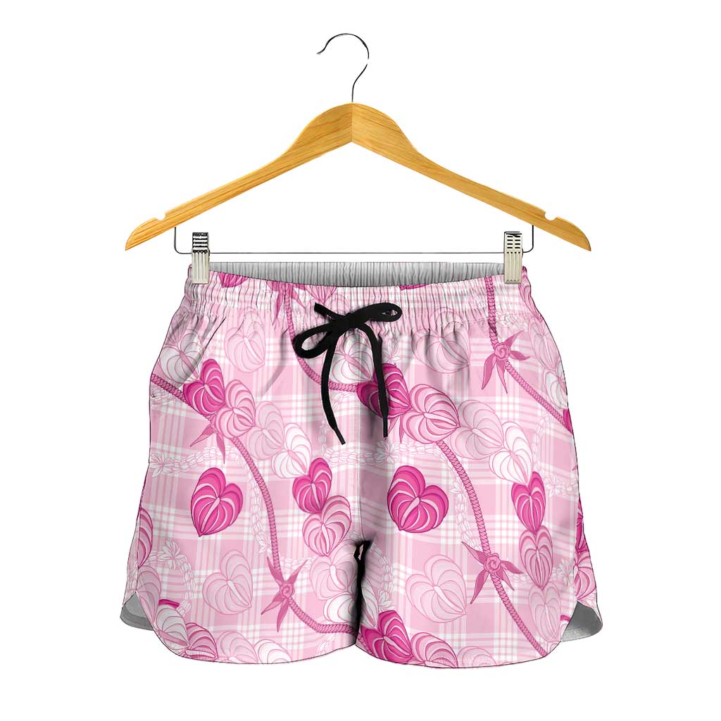 Anthurium Pikake Ti Leaf Palaka Shorts for Women Pink Version LT01 - Polynesian Pride