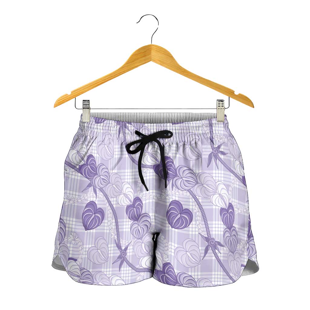 Anthurium Pikake Ti Leaf Palaka Shorts for Women Purple Version LT01 - Polynesian Pride