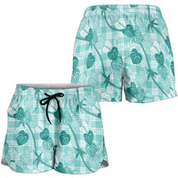 Anthurium Pikake Ti Leaf Palaka Shorts for Women Turquoise Version LT01 - Polynesian Pride