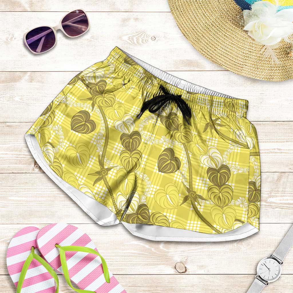 Anthurium Pikake Ti Leaf Palaka Shorts for Women Yellow Version
