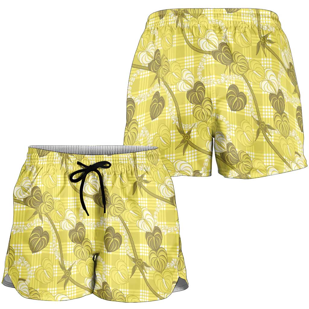 Anthurium Pikake Ti Leaf Palaka Shorts for Women Yellow Version