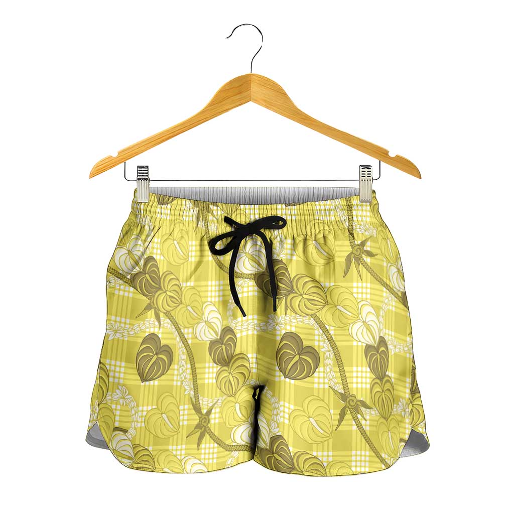 Anthurium Pikake Ti Leaf Palaka Shorts for Women Yellow Version