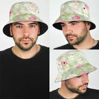 Anthurium Plumeria Lei Pastel Bucket Hat Green Hawaiian Splendid Palaka LT01 - Polynesian Pride