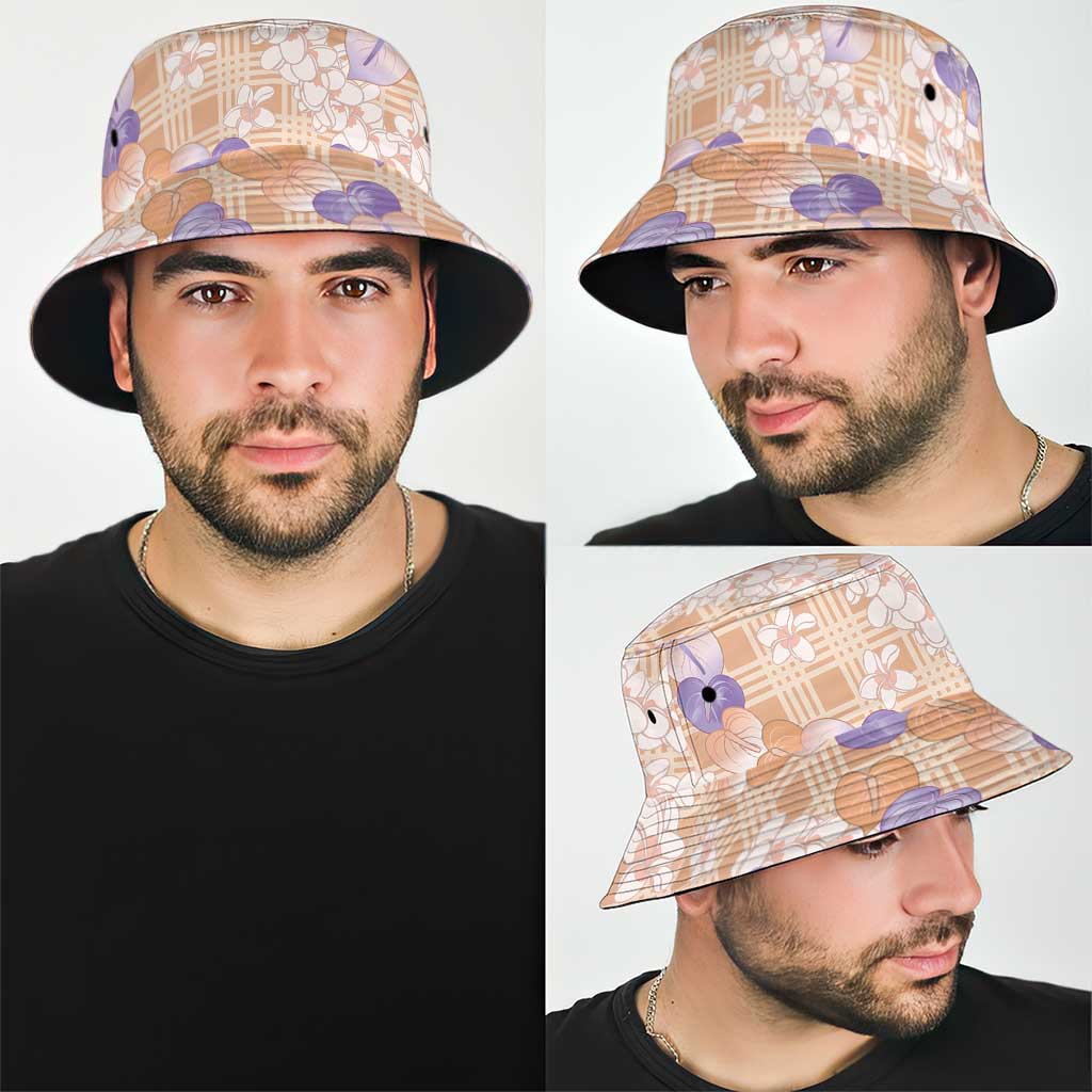 Anthurium Plumeria Lei Pastel Bucket Hat Orange Hawaiian Splendid Palaka LT01 - Polynesian Pride