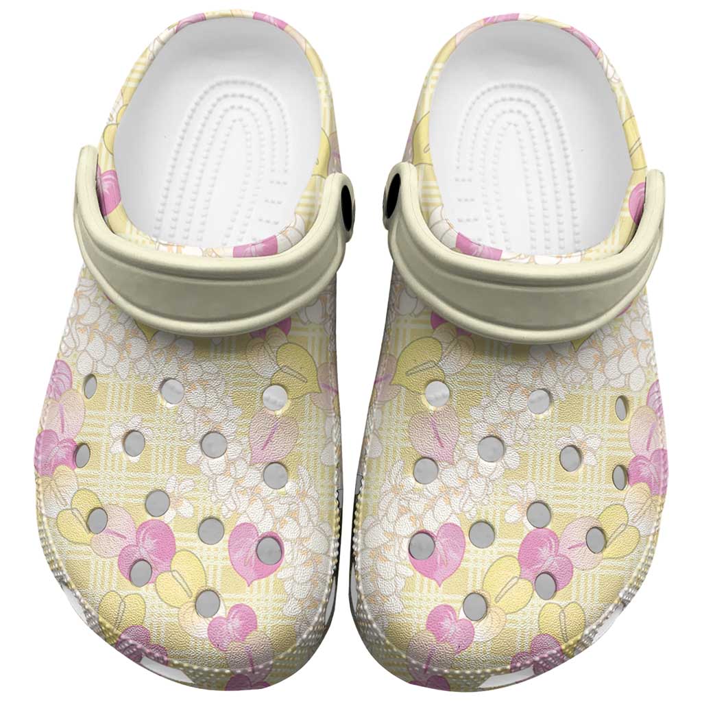 Anthurium Plumeria Lei Pastel Clogs Shoes Yellow Hawaiian Splendid Palaka