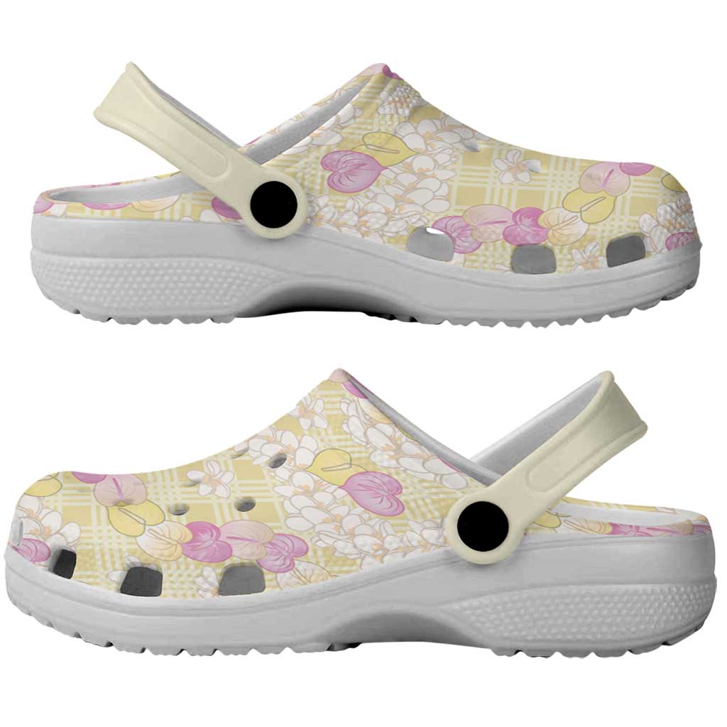 Anthurium Plumeria Lei Pastel Clogs Shoes Yellow Hawaiian Splendid Palaka
