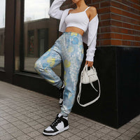 Anthurium Plumeria Lei Pastel Jogger Pants Blue Hawaiian Splendid Palaka LT01 - Polynesian Pride
