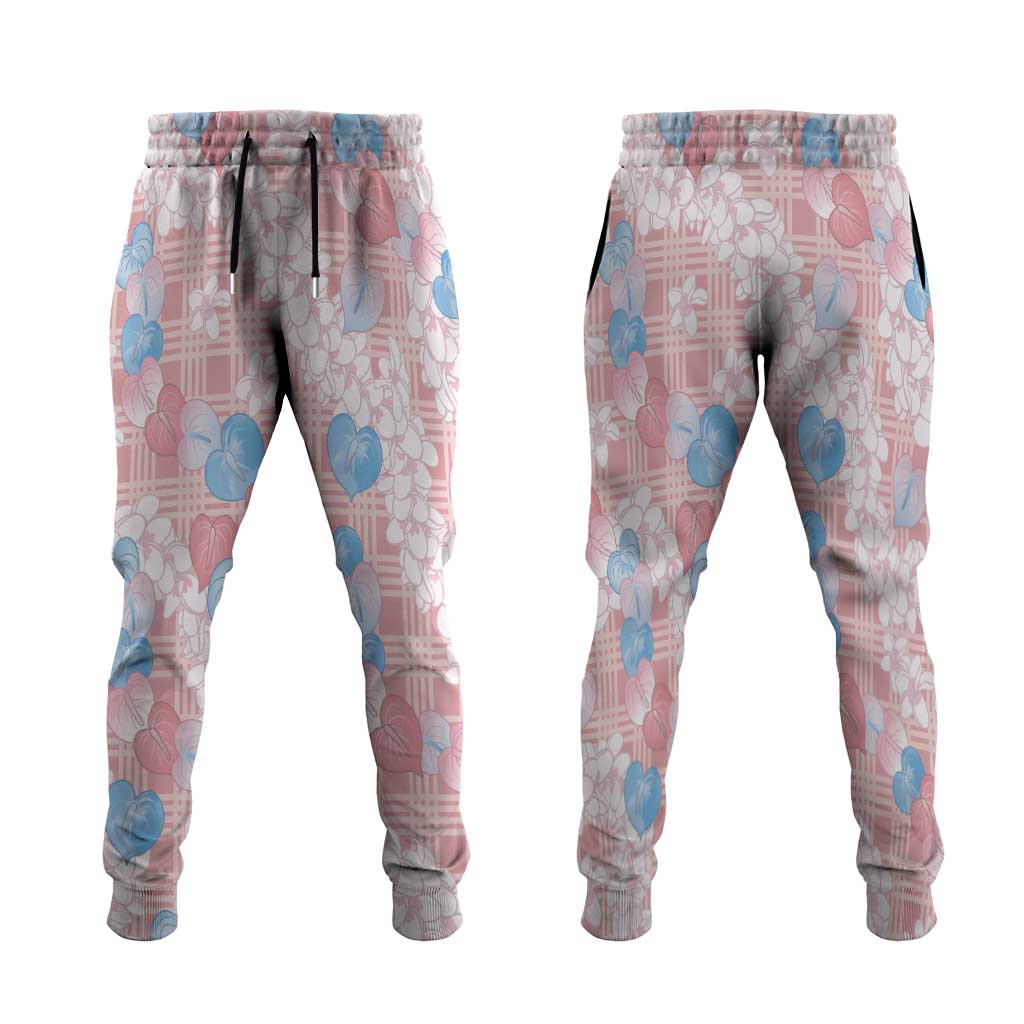 Anthurium Plumeria Lei Pastel Jogger Pants Pink Hawaiian Splendid Palaka