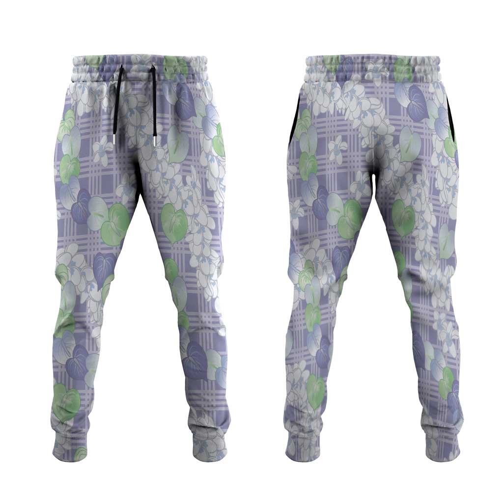 Anthurium Plumeria Lei Pastel Jogger Pants Purple Hawaiian Splendid Palaka LT01 Purple - Polynesian Pride