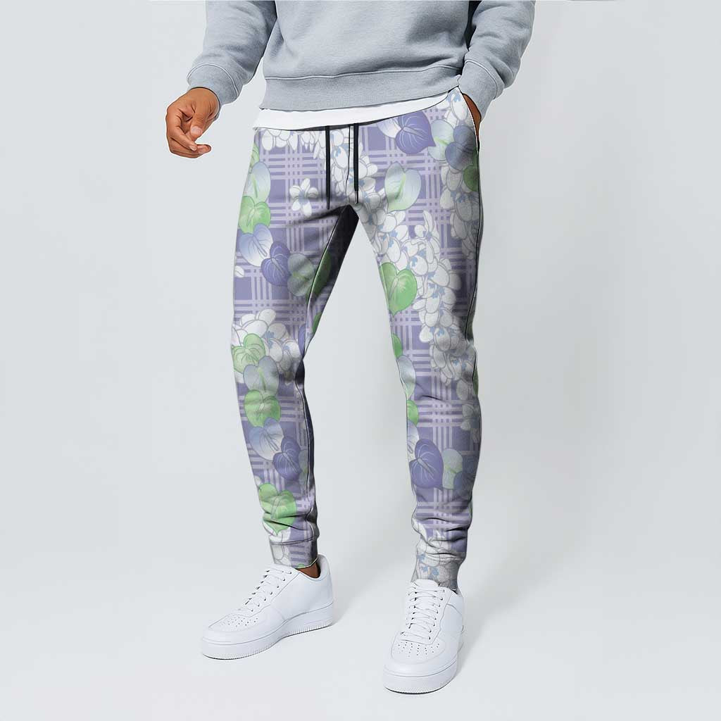 Anthurium Plumeria Lei Pastel Jogger Pants Purple Hawaiian Splendid Palaka LT01 - Polynesian Pride