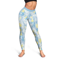 Anthurium Plumeria Lei Pastel Leggings Blue Hawaiian Splendid Palaka LT01 - Polynesian Pride