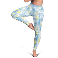 Anthurium Plumeria Lei Pastel Leggings Blue Hawaiian Splendid Palaka LT01 - Polynesian Pride