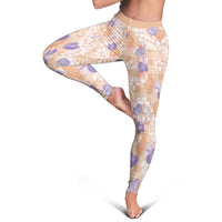 Anthurium Plumeria Lei Pastel Leggings Orange Hawaiian Splendid Palaka LT01 - Polynesian Pride