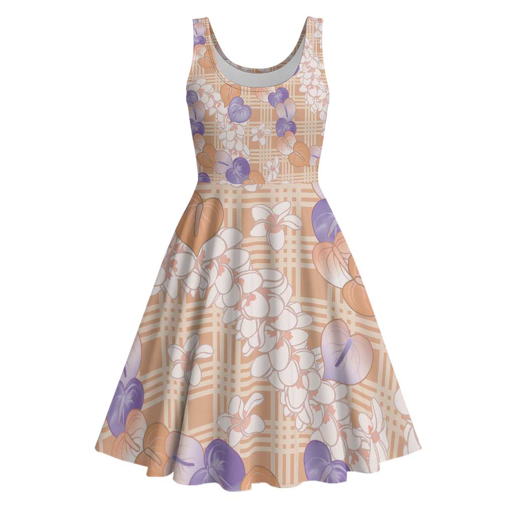 Anthurium Plumeria Lei Pastel Midi Dress Orange Hawaiian Splendid Palaka