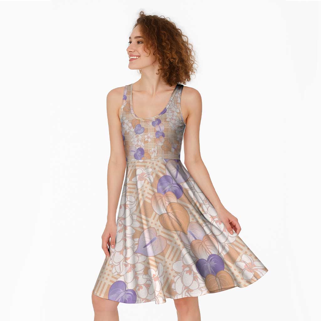 Anthurium Plumeria Lei Pastel Midi Dress Orange Hawaiian Splendid Palaka