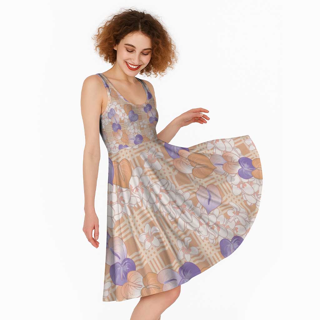 Anthurium Plumeria Lei Pastel Midi Dress Orange Hawaiian Splendid Palaka