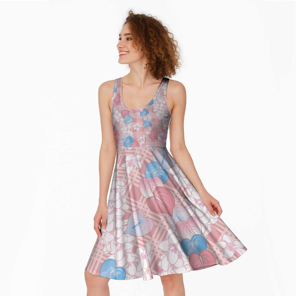 Anthurium Plumeria Lei Pastel Midi Dress Pink Hawaiian Splendid Palaka