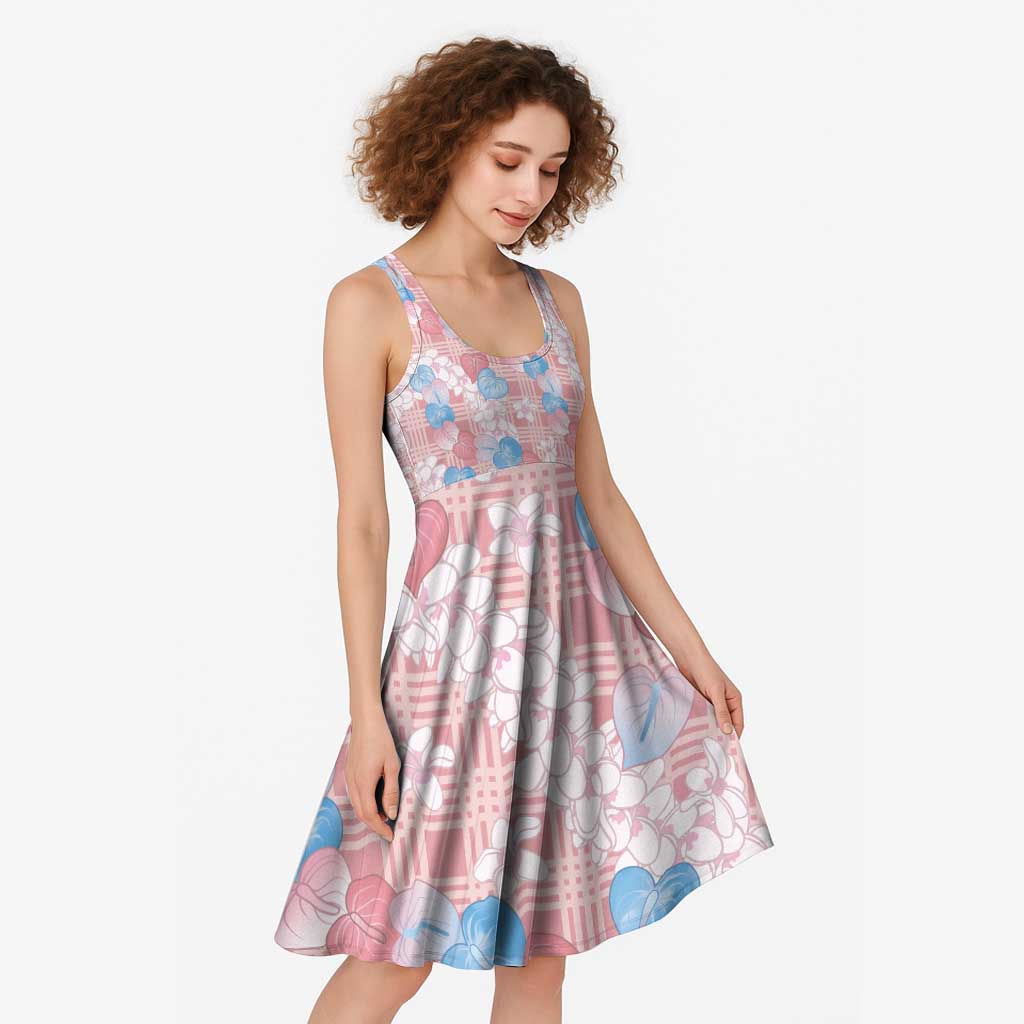Anthurium Plumeria Lei Pastel Midi Dress Pink Hawaiian Splendid Palaka