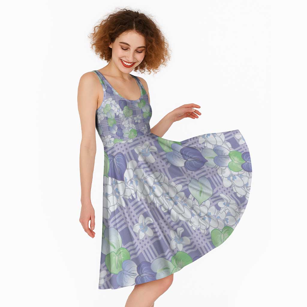 Anthurium Plumeria Lei Pastel Midi Dress Purple Hawaiian Splendid Palaka